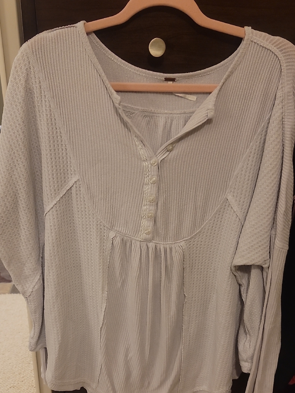 Free People White Waffle Knit Henley Long Sleeve Top Size Small
